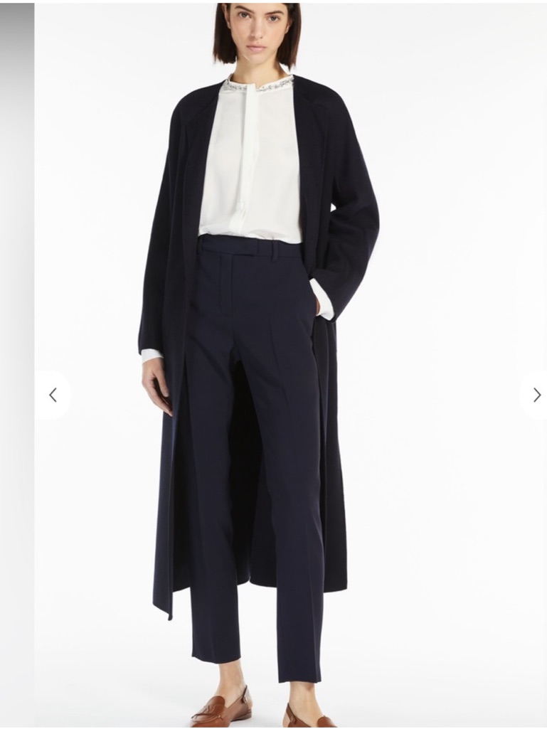 Weekend Max Mara Cigarette Stretch Wool Navy Trouser Quiet Luxury Pants, S/M